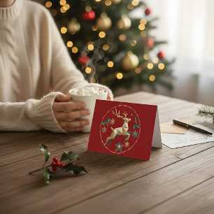 Elegant Multicolor Reindeer Christmas Greeting Car Thank You Card