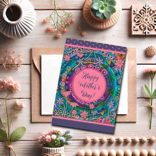 Elegant Mum Floral Pretty Pink Blue Mother’s Day Card