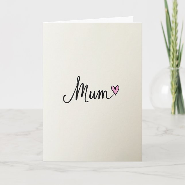 Elegant Mum Script Heart Card (Front)