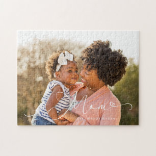 Elegant Mum Script Overlay Mother's Day Photo Jigsaw Puzzle