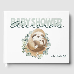 Elegant Mummy Baby Sloth Greenery Baby Shower Gues Guest Book
