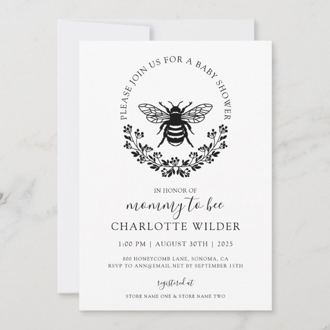 Elegant Mummy To Bee Baby Shower Invitation (Front)