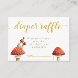 Elegant mushrooms & bees, gold foil diaper raffle enclosure card