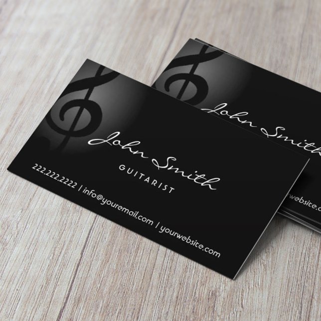 Elegant Music Clef Guitarist Dark Business Card (Creator Uploaded)