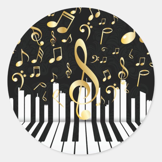 Elegant Music Note Luxury piano keys Classic Round Sticker (Front)