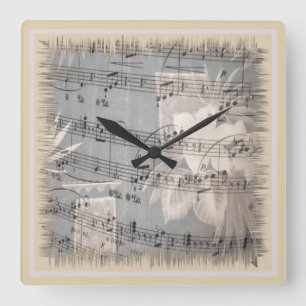 Elegant Music Notes In Blue And Beige Square Wall Clock