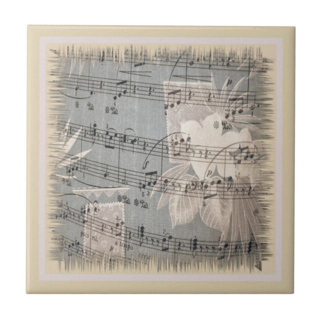 Elegant Music Notes In Blue And Beige Tile (Front)