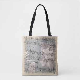 Elegant Music Notes In Blue And Beige Tote Bag