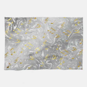 elegant music notes pattern tea towel