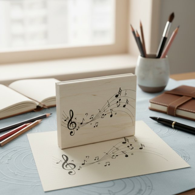 Elegant Music Notes Rubber Stamp for Crafts  (The essential stamp for every musician.)
