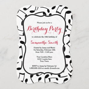 Elegant Music Notes Themed Birthday Party Invite