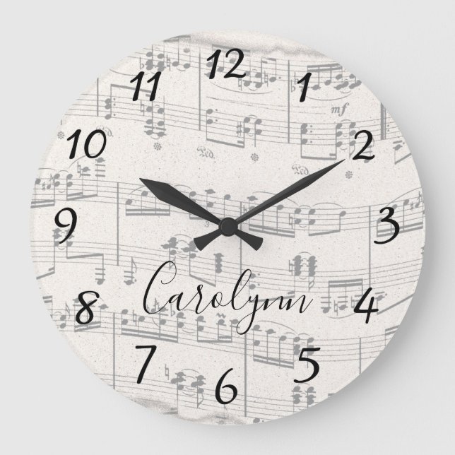 Elegant Music Notes with Script Large Clock (Front)