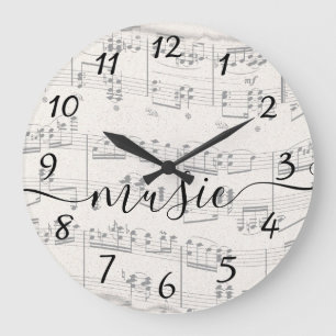 Elegant Music Notes with Script Large Clock
