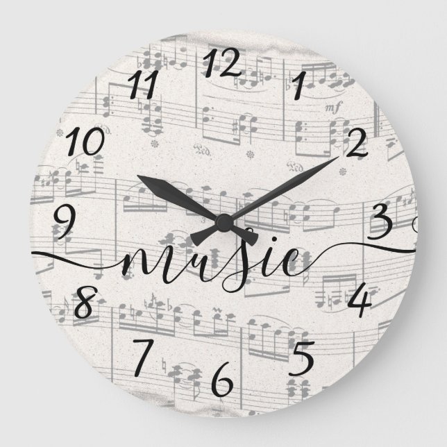 Elegant Music Notes with Script Large Clock (Front)