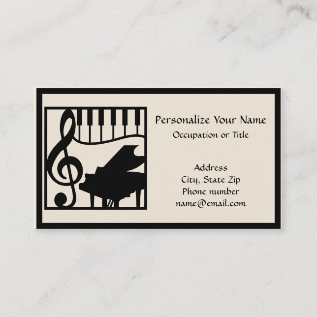 Elegant Music Piano Keyboard Clef Note Stylish Business Card (Front)