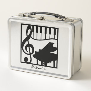 Elegant Music Piano Keyboard Clef Note Stylish Metal Lunch Box