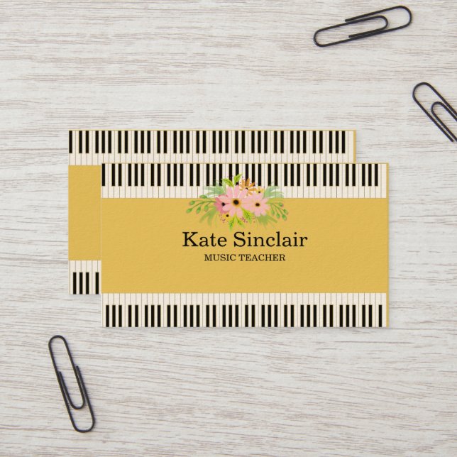 Elegant Music Teacher Piano Keys Musical Business Card (Front/Back In Situ)