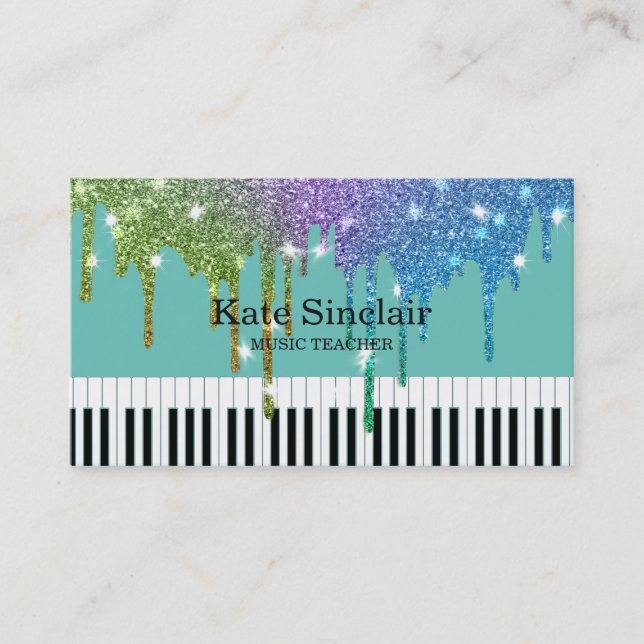 Elegant Music Teacher Piano Keys Musical Business Card (Front)