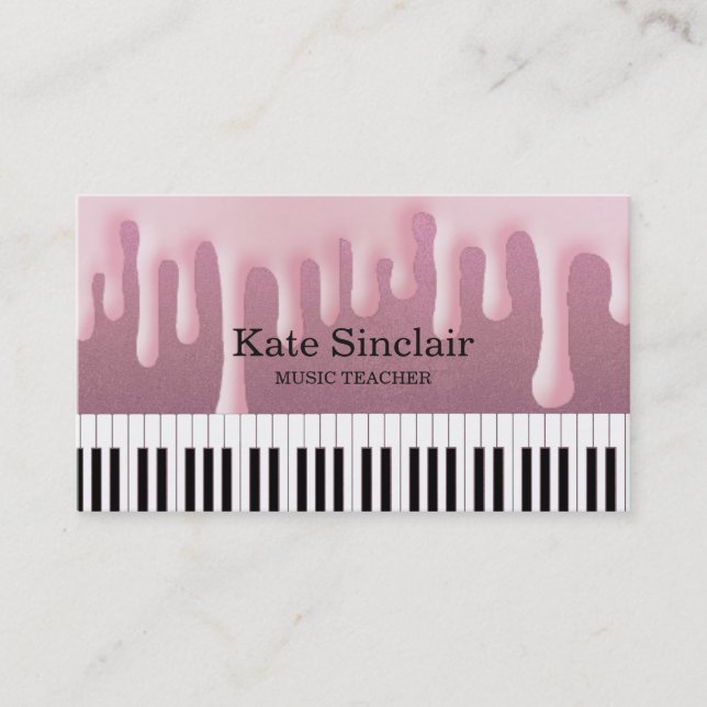 Elegant Music Teacher Piano Keys Musical Business Card (Front)