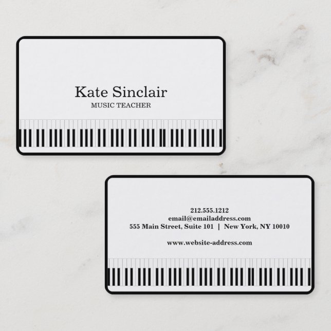 Elegant Music Teacher Piano Keys Musical Business Card (Front/Back)