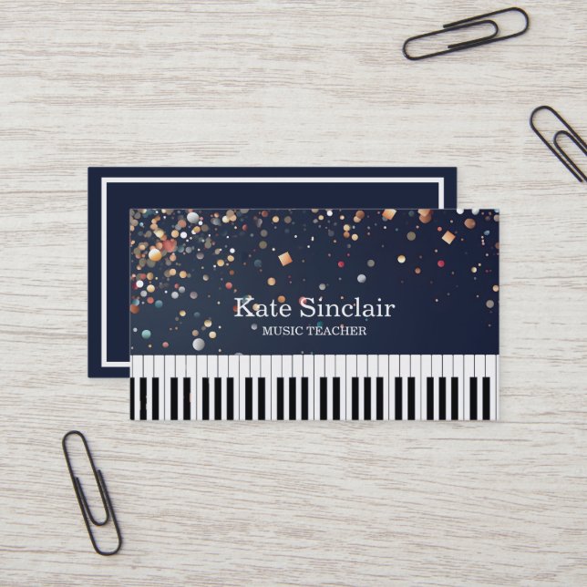 Elegant Music Teacher Piano Keys Musical Business Card (Front/Back In Situ)