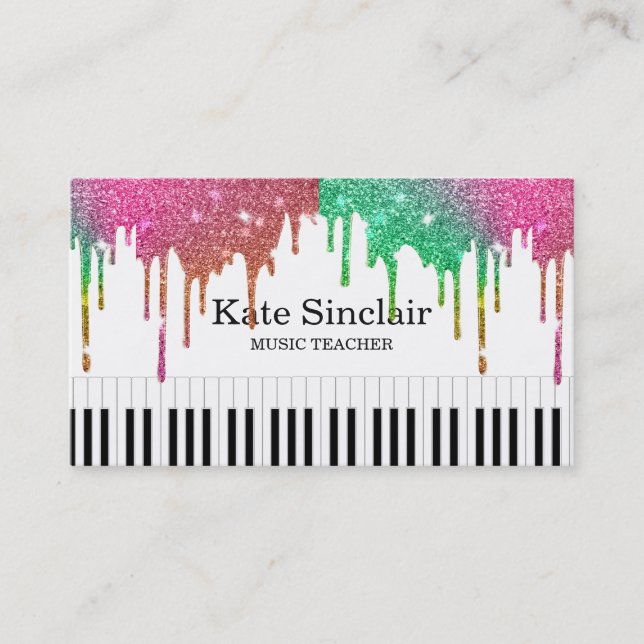 Elegant Music Teacher Piano Keys Musical Business Card (Front)