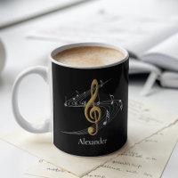 Elegant Music Treble Clef Black Gold Personalised