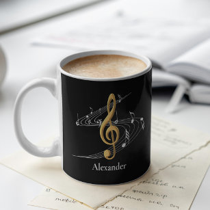 Elegant Music Treble Clef Black Gold Personalised Coffee Mug