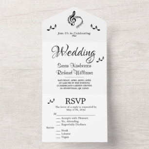 Elegant Music Wedding Theme w/ RSVP All In One Inv Invitation