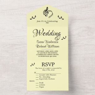 Elegant Music Wedding Theme Yellow All In One Invitation