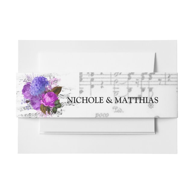 Elegant Musical Floral Wedding Invitation Belly Band (Front Example)