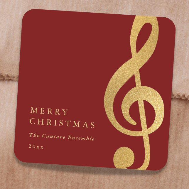 Elegant Musical Gold Treble Clef Merry Christmas Square Sticker (Creator Uploaded)
