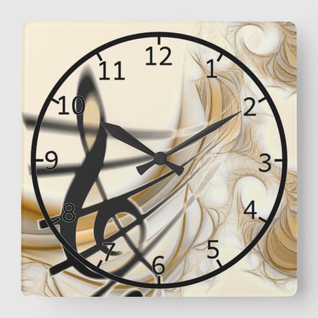 Elegant Musical Note Square Wall Clock (Front)