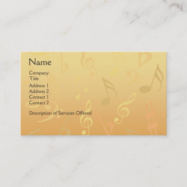 Elegant Musical Notes Business Cards - Gold Music (Front)