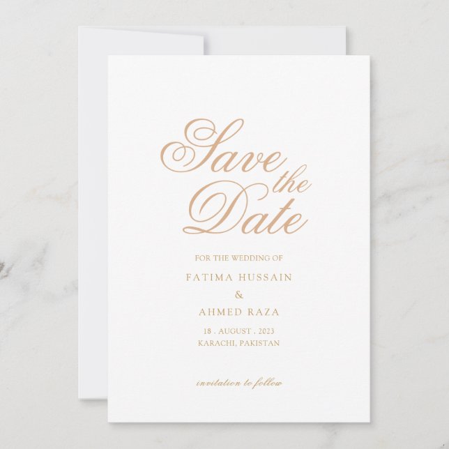 Elegant Muslim Save The Date Announcement Card (Front)