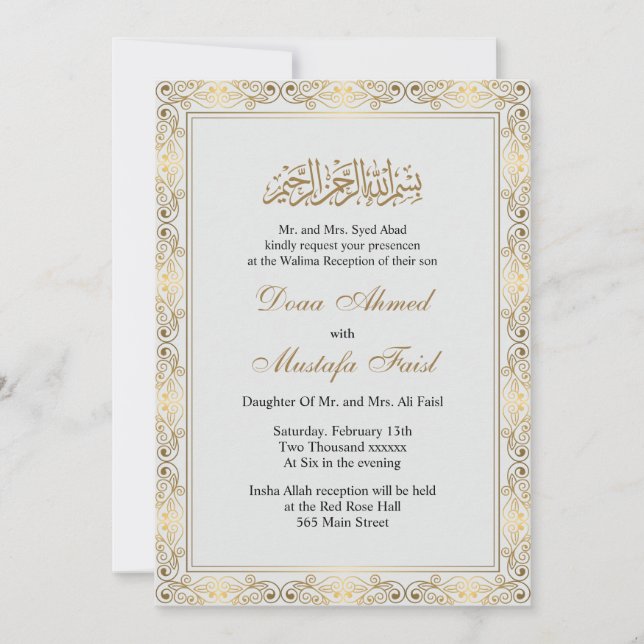 Elegant  muslim wedding invitation (Front)
