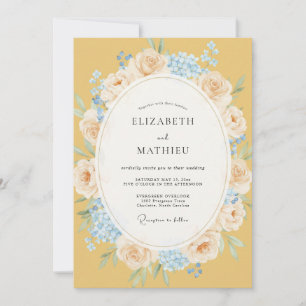 Elegant Mustard Cornflower Wreath Wedding Invitation