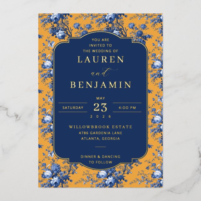 Elegant Mustard Floral Wedding Invitation (Front)
