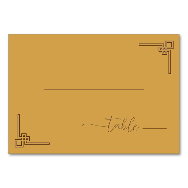 Elegant Mustard Geometric Lattice Table Number (Front)
