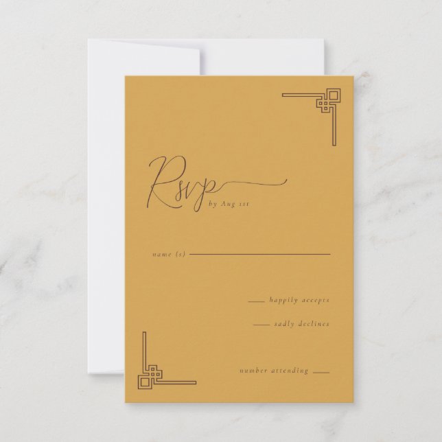 Elegant Mustard Geometric RSVP Card (Front)