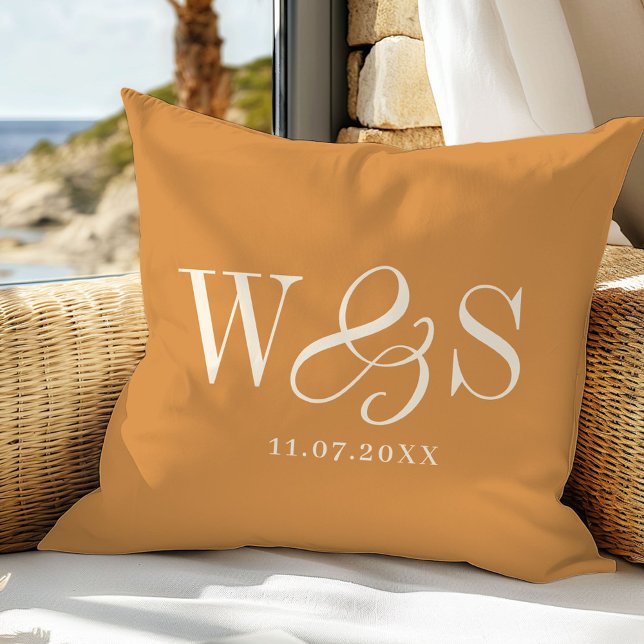 Elegant mustard initial wedding couples cushion (Creator Uploaded)