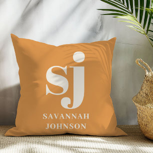 Elegant mustard monogram initials cushion