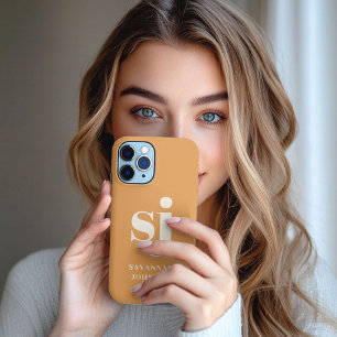 Elegant mustard monogram initials iPhone 13 pro max case