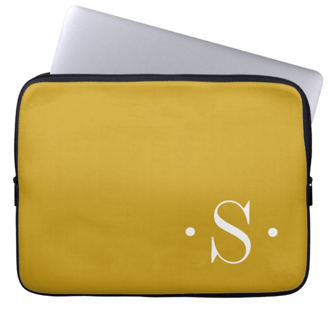 Elegant Mustard Monogram Laptop Sleeve (Front)