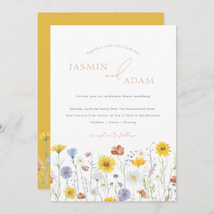 Elegant Mustard Wildflowers Monogram Wedding Invitation