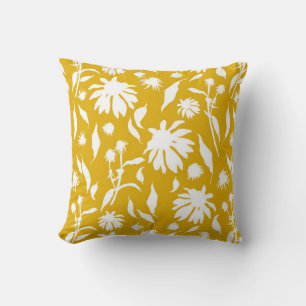 Elegant Mustard Yellow Echinacea Cone Flowers Cushion