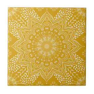 Elegant Mustard Yellow Mandala Tile