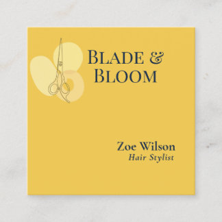 Elegant Mustard Yellow Navy Floral Hair Stylist Square Business Card