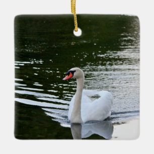 Elegant Mute Swan Ceramic Ornament