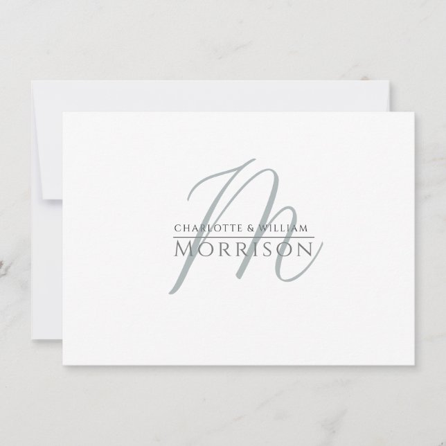 Elegant Muted Blue Black Monogram Couples Card (Front)